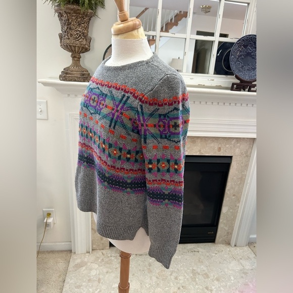 Chaps Gray Sweater with Multicolor Aztec Pattern - Picture 6 of 9